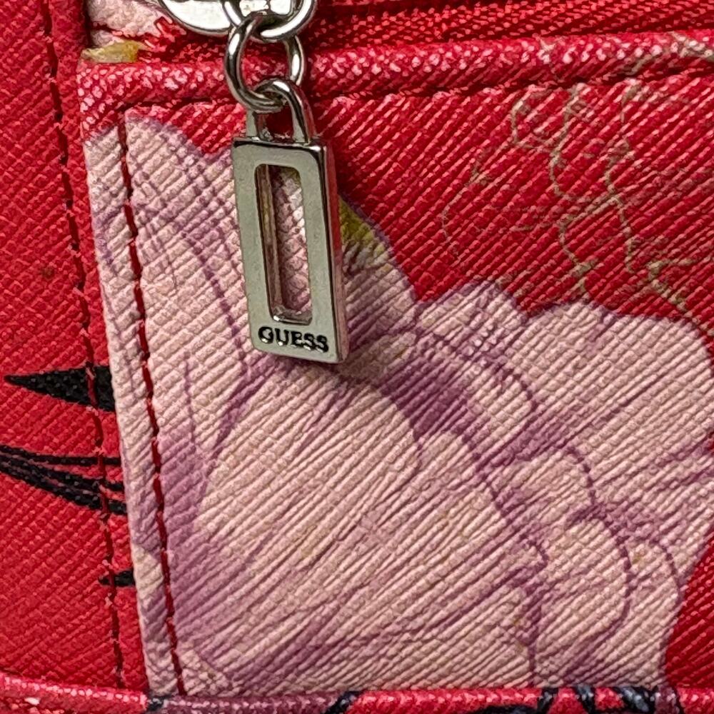 GUESS Red Floral Zip Around Wristlet Wallet Clutch - Picture 6 of 12